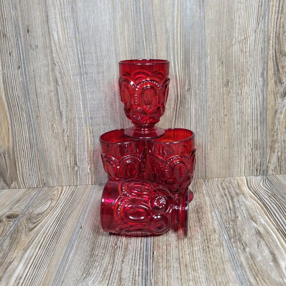 4 Vintage LE Smith Moon and Stars Red 7 oz Juice Glass Tumbler - Picture 1 of 6